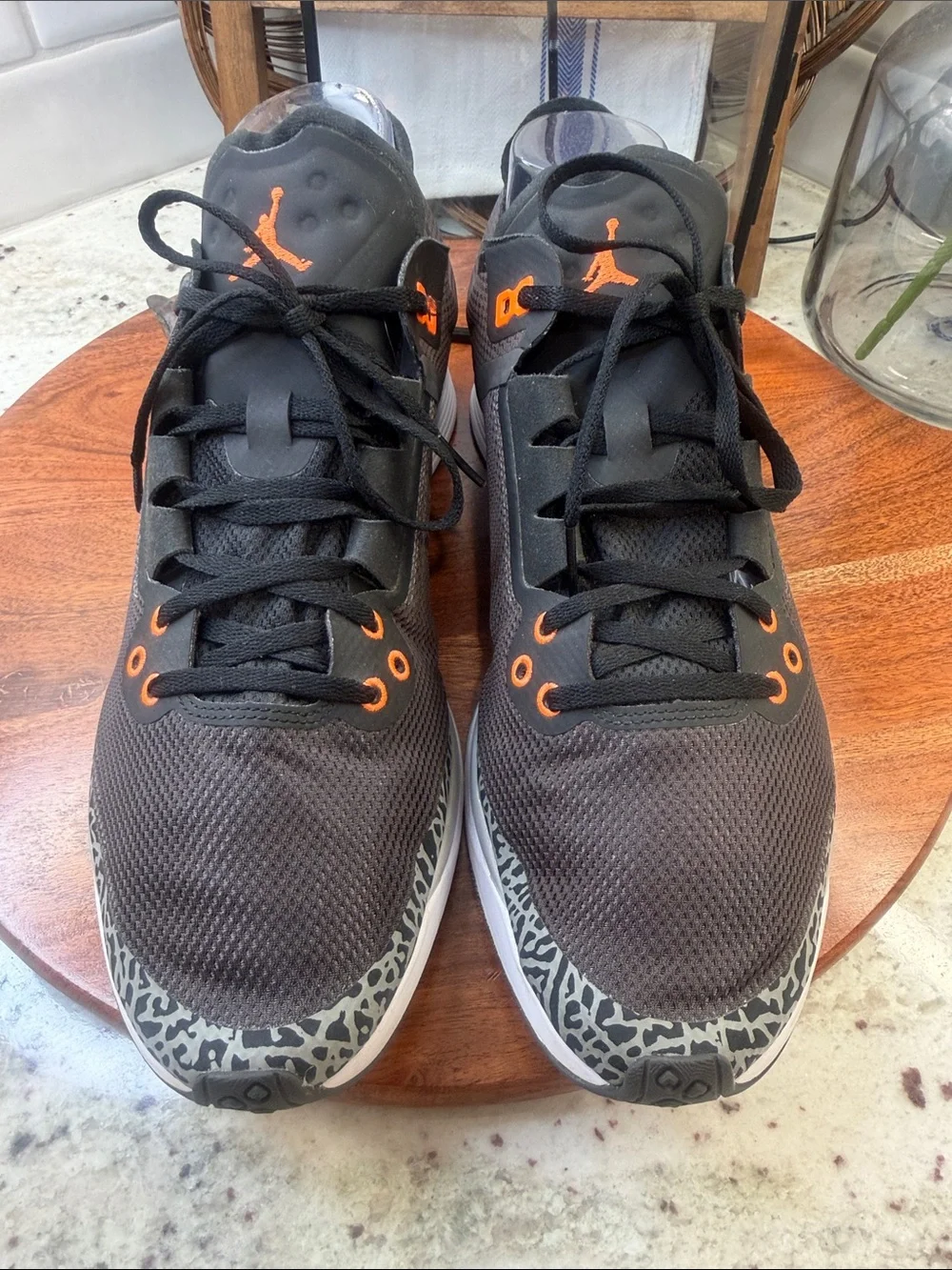 Jordan 88 Racer “Fear” Sneakers with Orange Accents and Grey Elephant Print